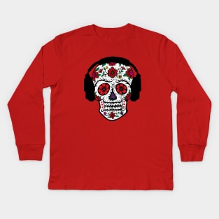 Sugar Skull Headphones Kids Long Sleeve T-Shirt